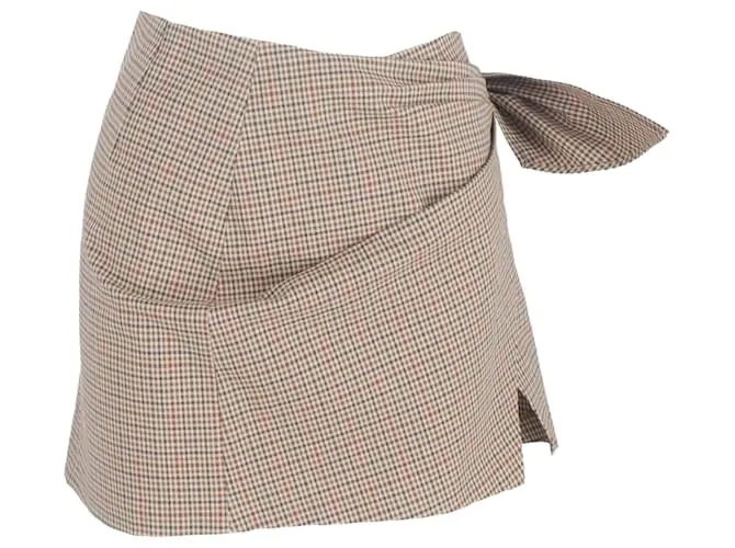 Gonna mini avvolgente a quadri in cotone marrone di Isabel Marant Etoile