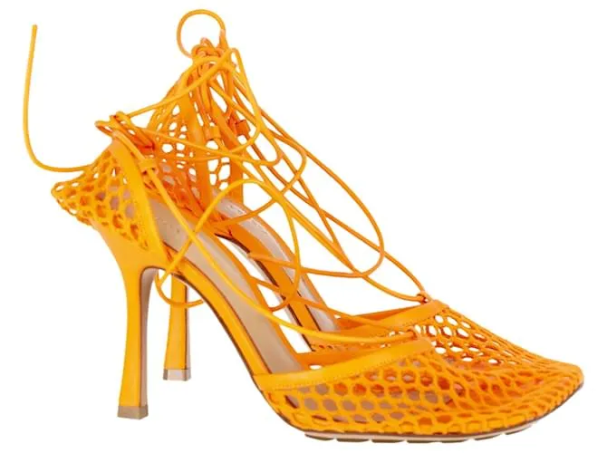 Sandali con lacci elasticizzati Bottega Veneta in pelle arancione