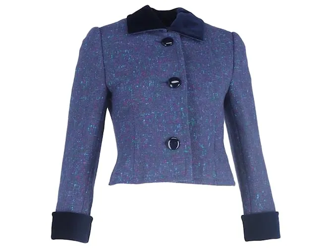 Giacca cropped in tweed viola in lana con bottoni Givenchy Porpora