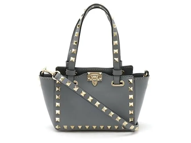 Borsa a mano in pelle Valentino Garavani Rockstud 2way grigia Grigio