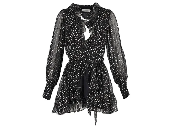 Abito mini avvolgente a pois Zimmermann in seta nera Nero