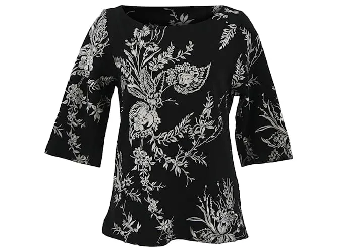 Blusa in cotone nero ricamata con maniche 3/4 di Dries Van Noten