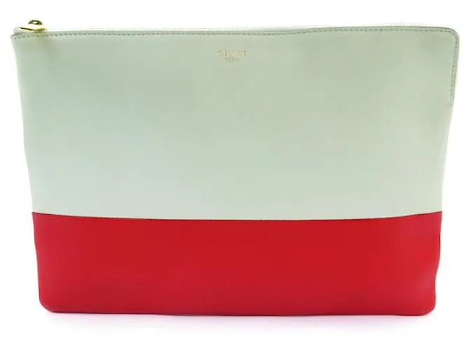 Céline BORSA A MANO CELINE POCHETTE BICOLOR BEIGE ROSSO 25CM BORSA CLUTCH