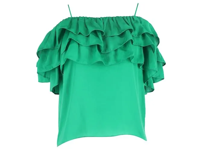 Top arricciato off-shoulder in poliestere verde di Maje