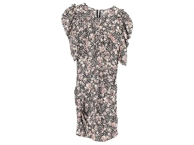 Abito mini arricciato Brizia di Isabel Marant in seta con stampa floreale