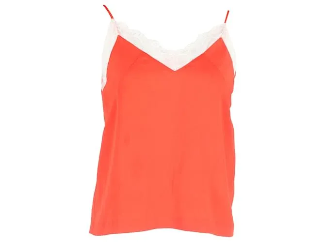 Top in seta rossa con pizzo Maje Rosso