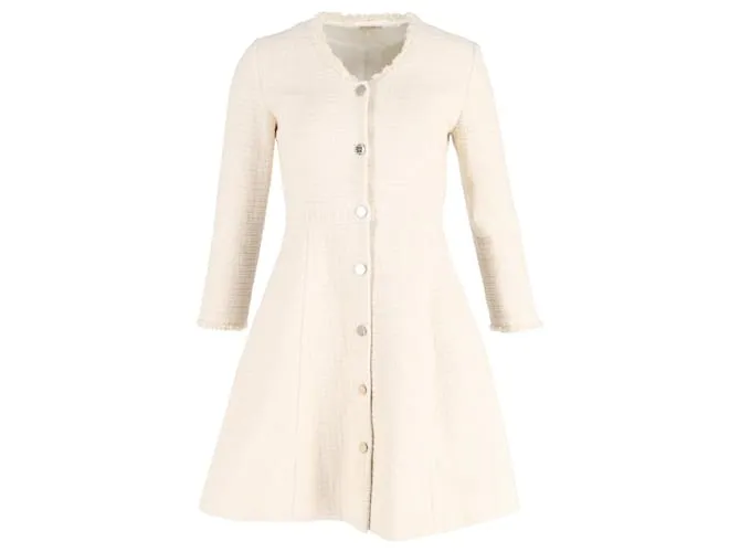 Abito mini a maniche lunghe svasato Maje in tweed crema Bianco Crudo