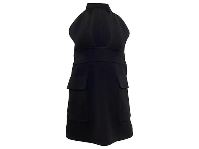 Abito mini in lana nera con collo alto e tagli Saint Laurent Nero