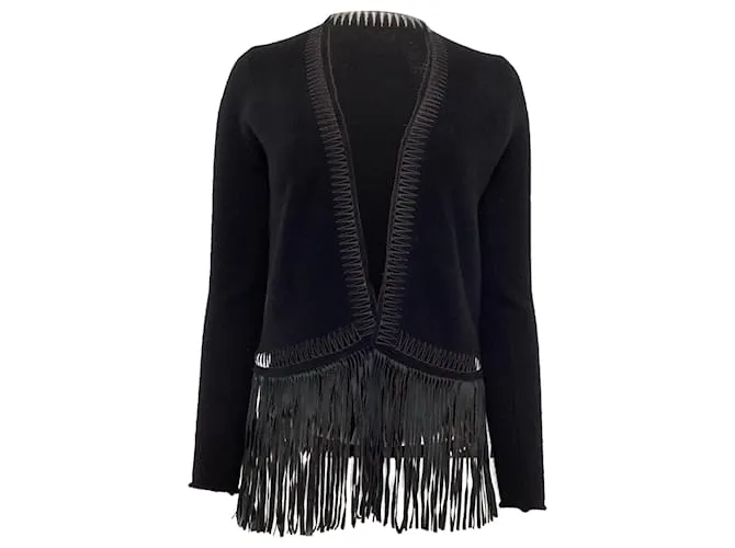 Zadig & Voltaire Marla Cardigan Aperto con Frange in Cashmere Nero