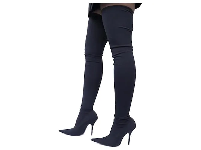 STIVALI KNIFE BALENCIAGA 39 IN SATIN NERO + SCATOLA SCARPE NERE