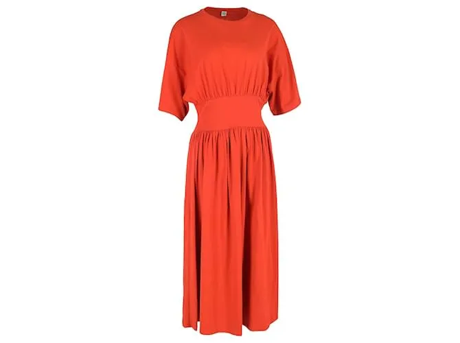 Abito midi in jersey arricciato Totême in cotone rosso