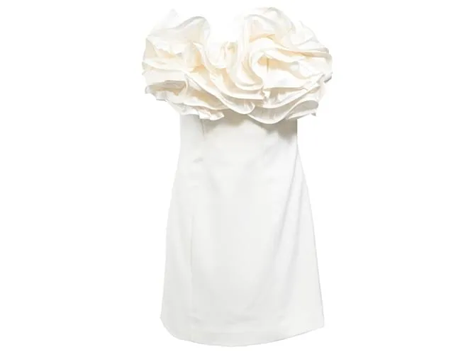 Abito mini senza spalline con volant in crepe di seta bianca Carolina Herrera Bianco Crudo