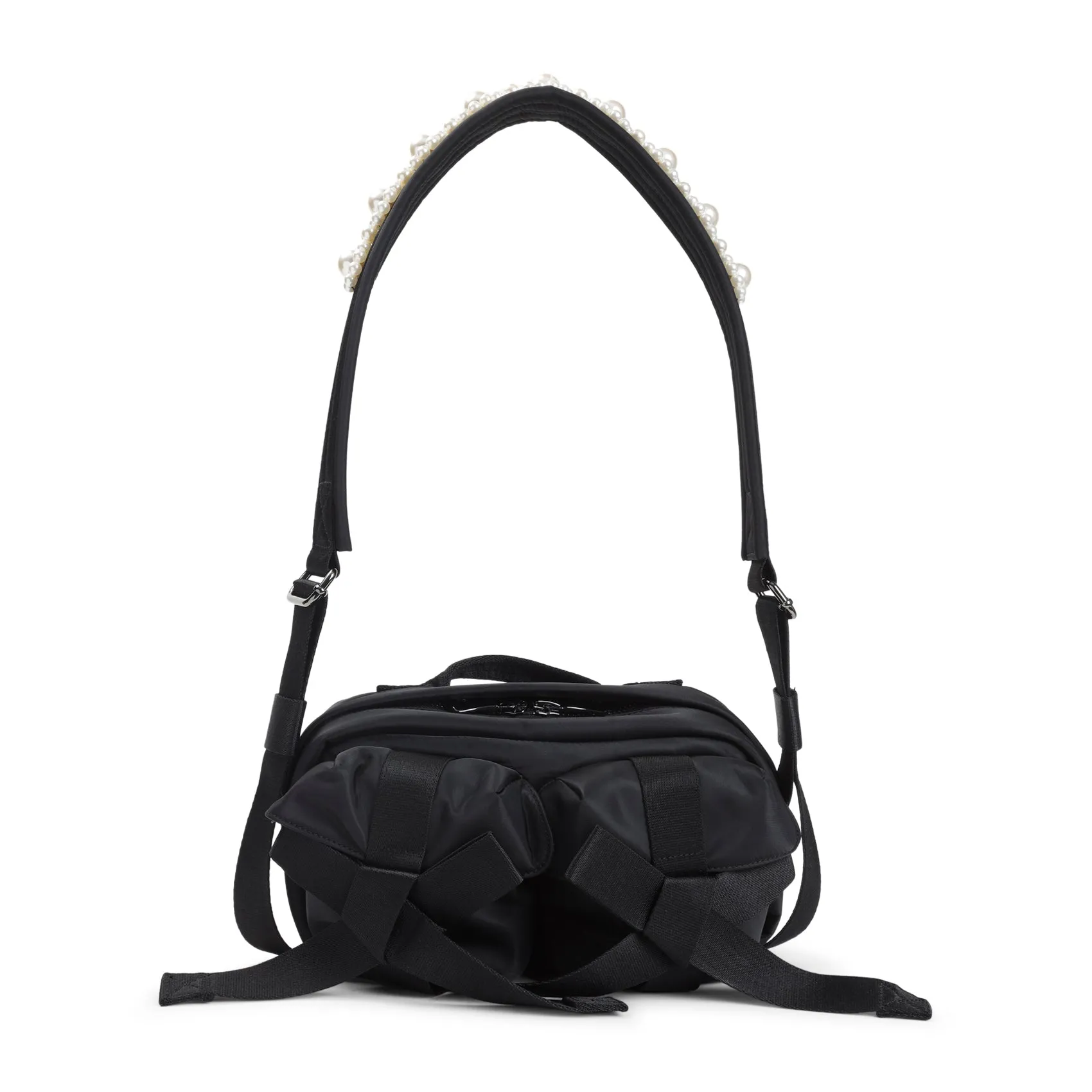 Black Classic Bow Crossbody Bag With Emboidery