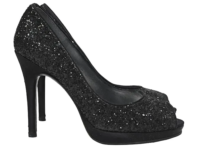 Décolleté Peep-Toe Stuart Weitzman in glitter nero