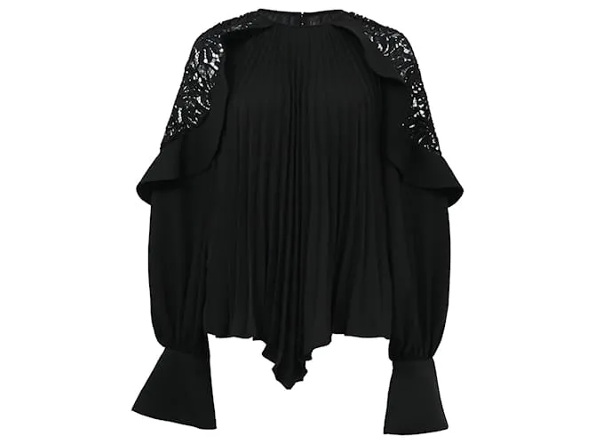Self portrait Blusa in poliestere nero con volant e pizzo di Self-Portrait