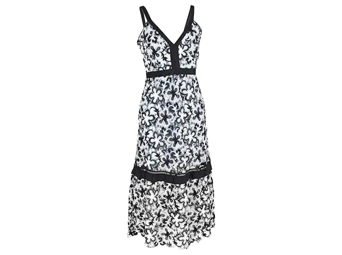 Self portrait Abito midi senza maniche in poliestere multicolore con sovrapposizione di pizzo guipure monocromatico