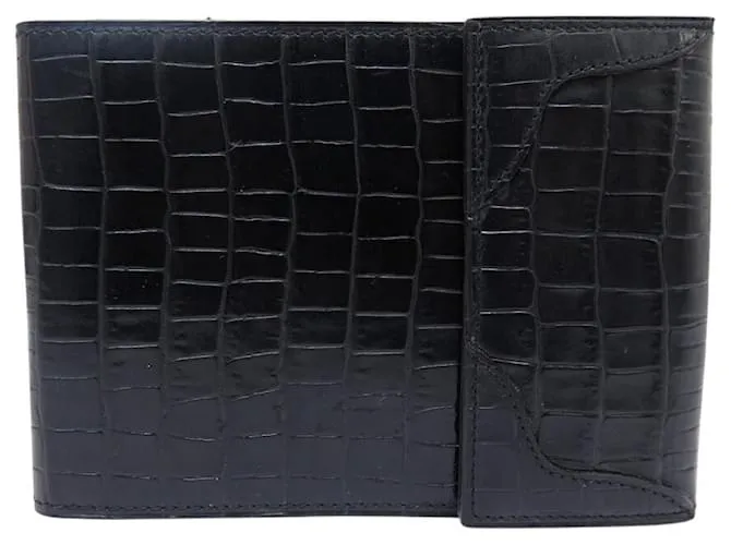 Céline PORTAFOGLIO VINTAGE CELINE PORTA ASSEGNI MONETE CARTE PELLE COCODRILLO Nero