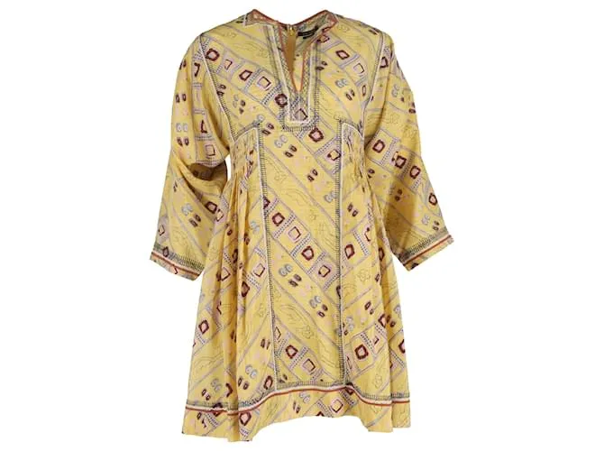 Abito Min Stampato Thurman Isabel Marant in Seta Gialla Giallo