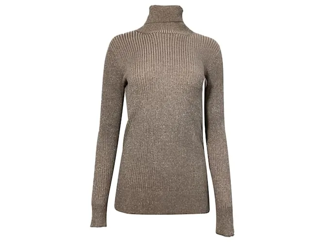 Maglione a collo alto lucido Dries Van Noten in viscosa marrone Rosso