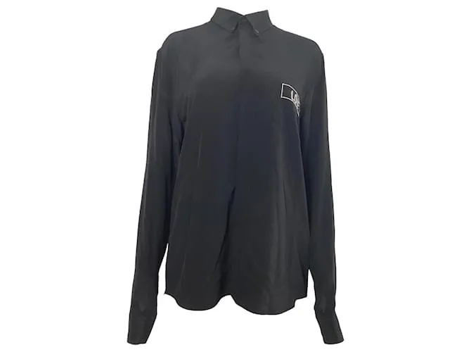 Camicia a maniche lunghe in seta nera ricamata con amore di Givenchy Nero