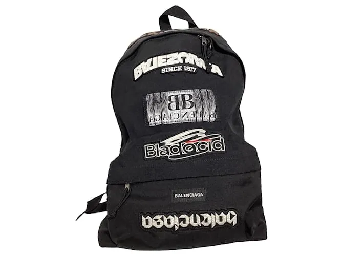 Zaino Explorer Balenciaga con toppe in poliamide nera Nero