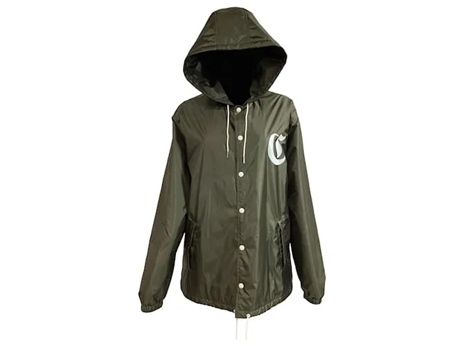 Edge Céline Giacca a vento con cappuccio in nylon verde con logo Celine Verde oliva