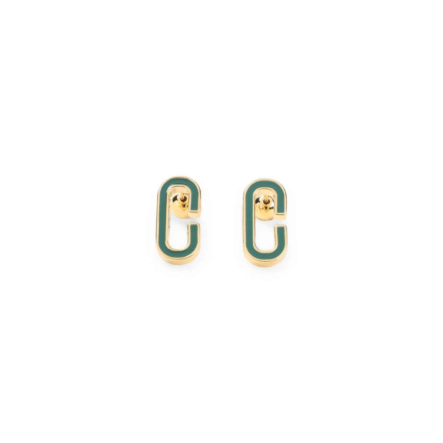 Green And Gold Enamel C Link Stud Brass Earrings