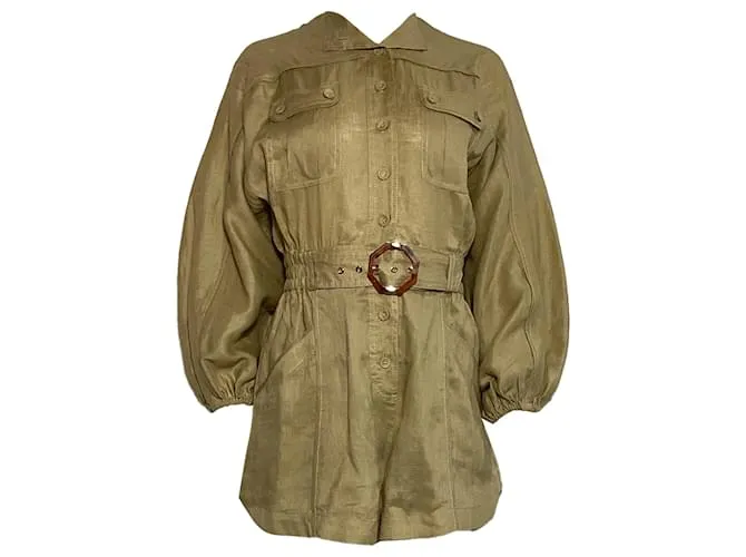 Tuta con cintura Zimmermann Estelle in lino marrone Rosso