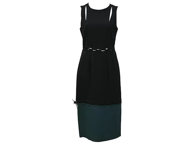 Abito midi senza maniche Kenzo in viscosa nera e verde Nero