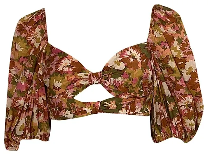 Top corto a stampa floreale viola Zimmermann in cotone multicolore
