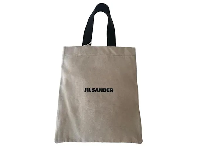 Borsa tote in tela con logo Jil Sander Nero Beige Paglia