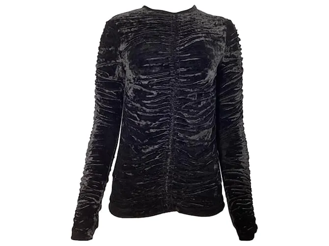 Top a maniche lunghe arricciato Dries Van Noten in velluto nero