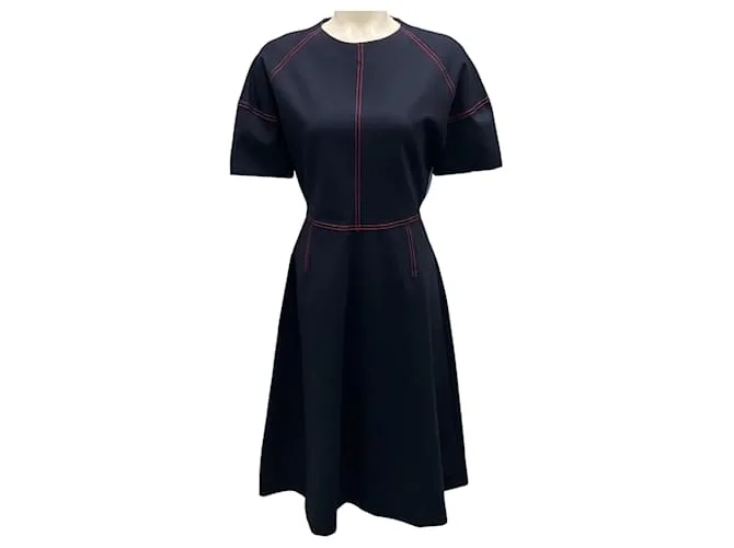 Abito midi a maniche corte Jil Sander Navy con cuciture a contrasto rosse Blu navy