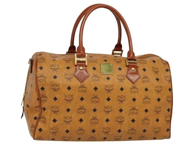 Borsa Boston in pelle PVC marrone con logogramma MCM Vicetos Auth MY295