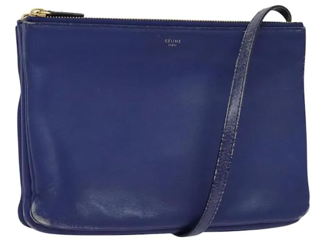 Céline Borsa a spalla CELINE Trio in pelle blu oro Auth EC863 D'oro