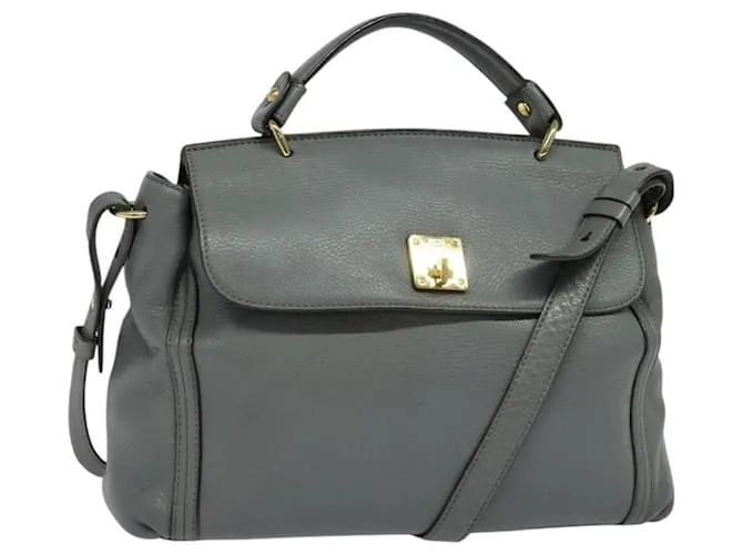 Borsa MCM in pelle 2 vie grigia oro Auth MY375 Marrone D'oro