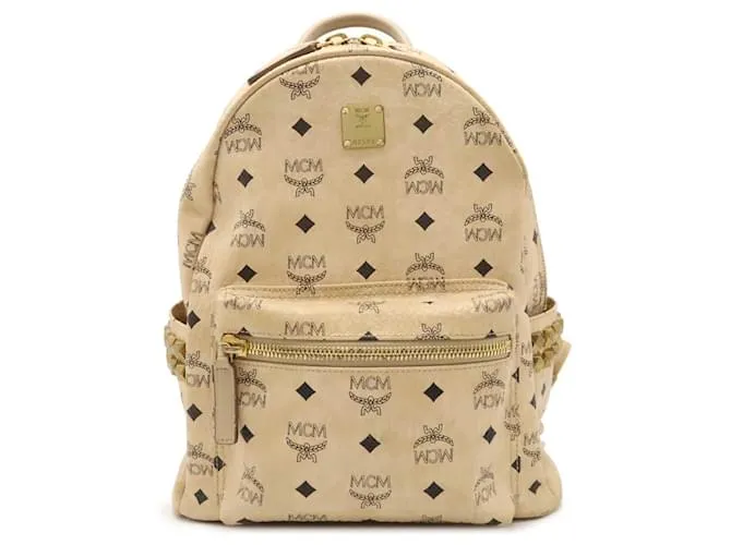 Zaino in pelle con borchie MCM Visetos Marrone Beige