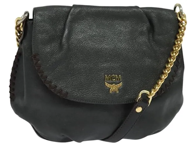 Borsa a spalla MCM in pelle grigia dorata Auth MY336 Marrone D'oro