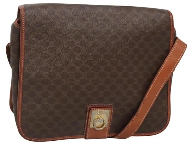 Céline Borsa a spalla in tela Macadam CELINE in pelle PVC marrone Auth sw248