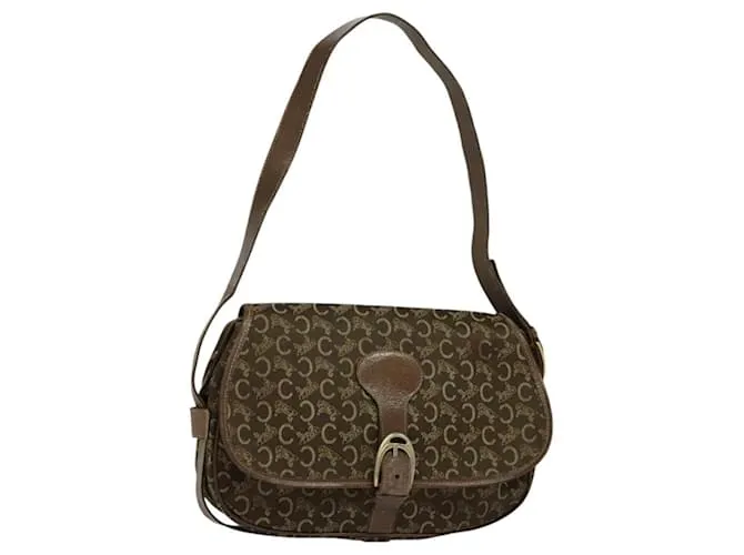 Céline Borsa a spalla Celine C Sulky in tela marrone Auth bs23894