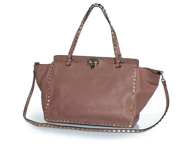 Valentino Garavani, Borsa tote in pelle Medium rockstud Rosa