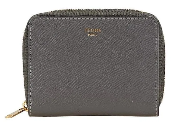 Céline Portamonete rotondo in pelle con zip Celine Grigio