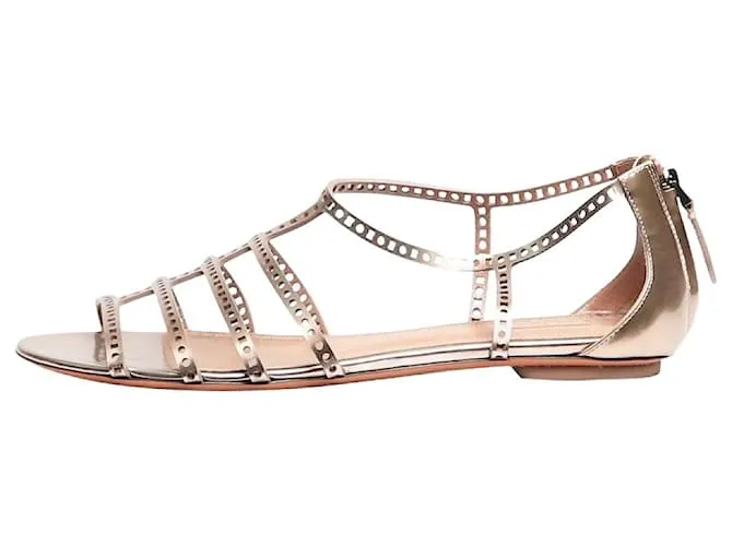 Alaïa Sandali con cinturini in pelle bronzo tagliati al laser - taglia EU 38,5