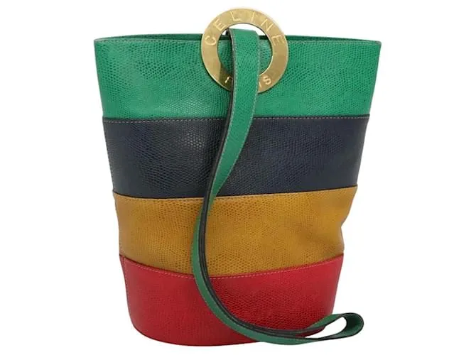 Céline Borsa a spalla CELINE in pelle stampata verde giallo rosso Auth BA973