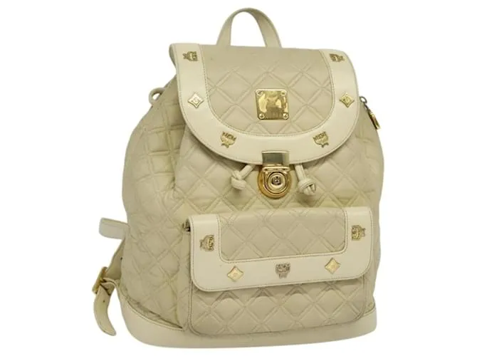 Zaino MCM in pelle beige oro Auth MY198 D'oro