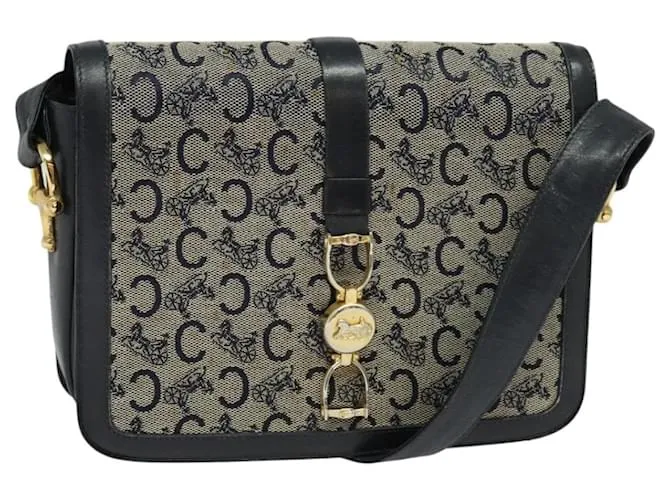 Céline Borsa a spalla Celine C Sulky in tela blu navy e oro Auth BD1174 D'oro