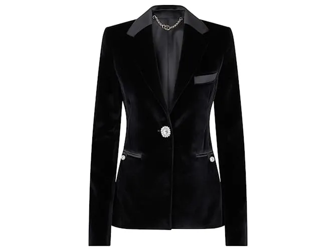 Paco Rabanne Blazer in velluto con dettagli in raso e cristallo Nero