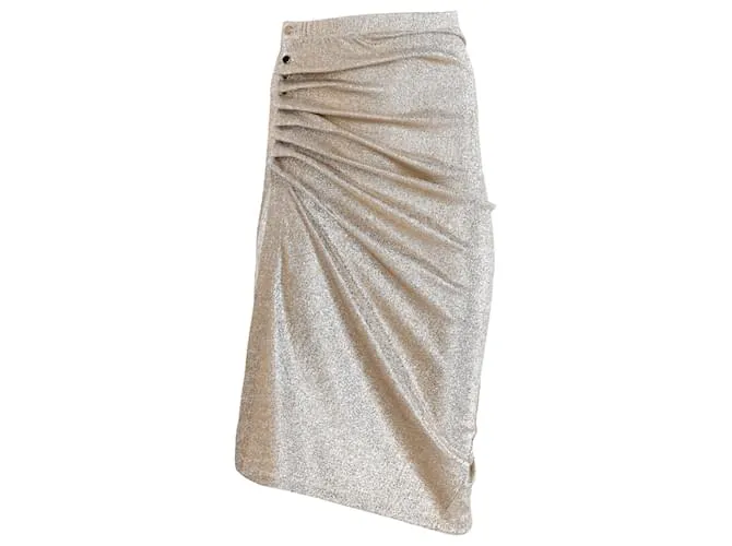 Paco Rabanne Gonna drappeggiata dorata di lunghezza media con spacco a pressione Argento Metallico