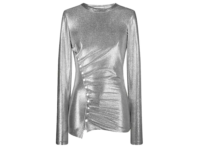 Paco Rabanne Top drappeggiato argento in lurex Metallico