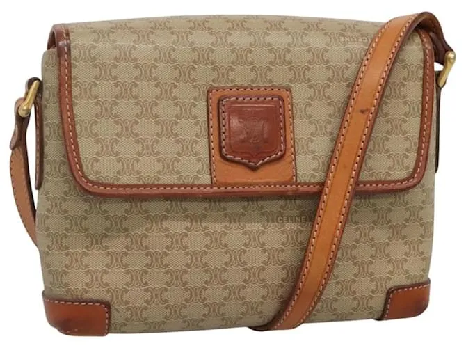 Céline Borsa a Spalla in Tela Macadam CELINE Beige Oro Auth 116806 D'oro